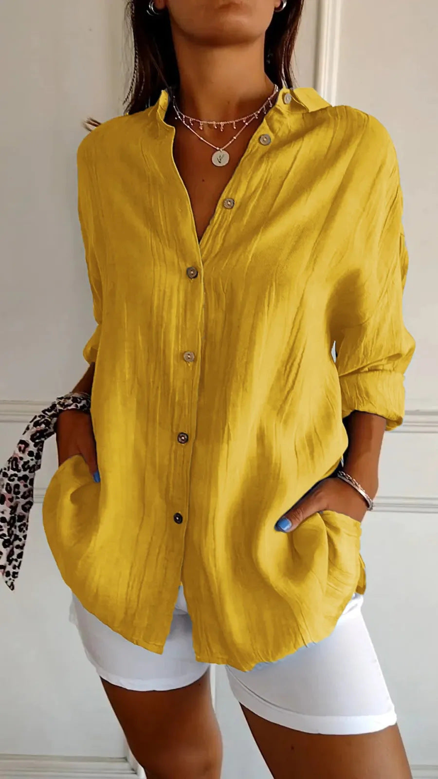 Chemise Femme Oversize Lin Col Chemisier Manches Longues
