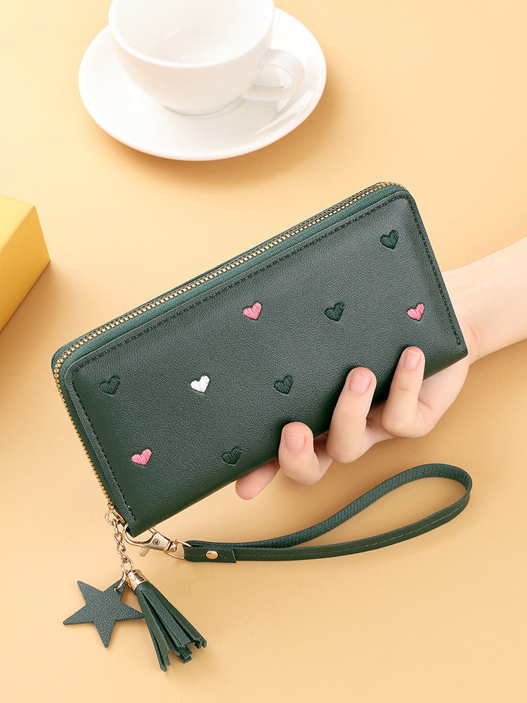 mini-portefeuille long brodé pour femme