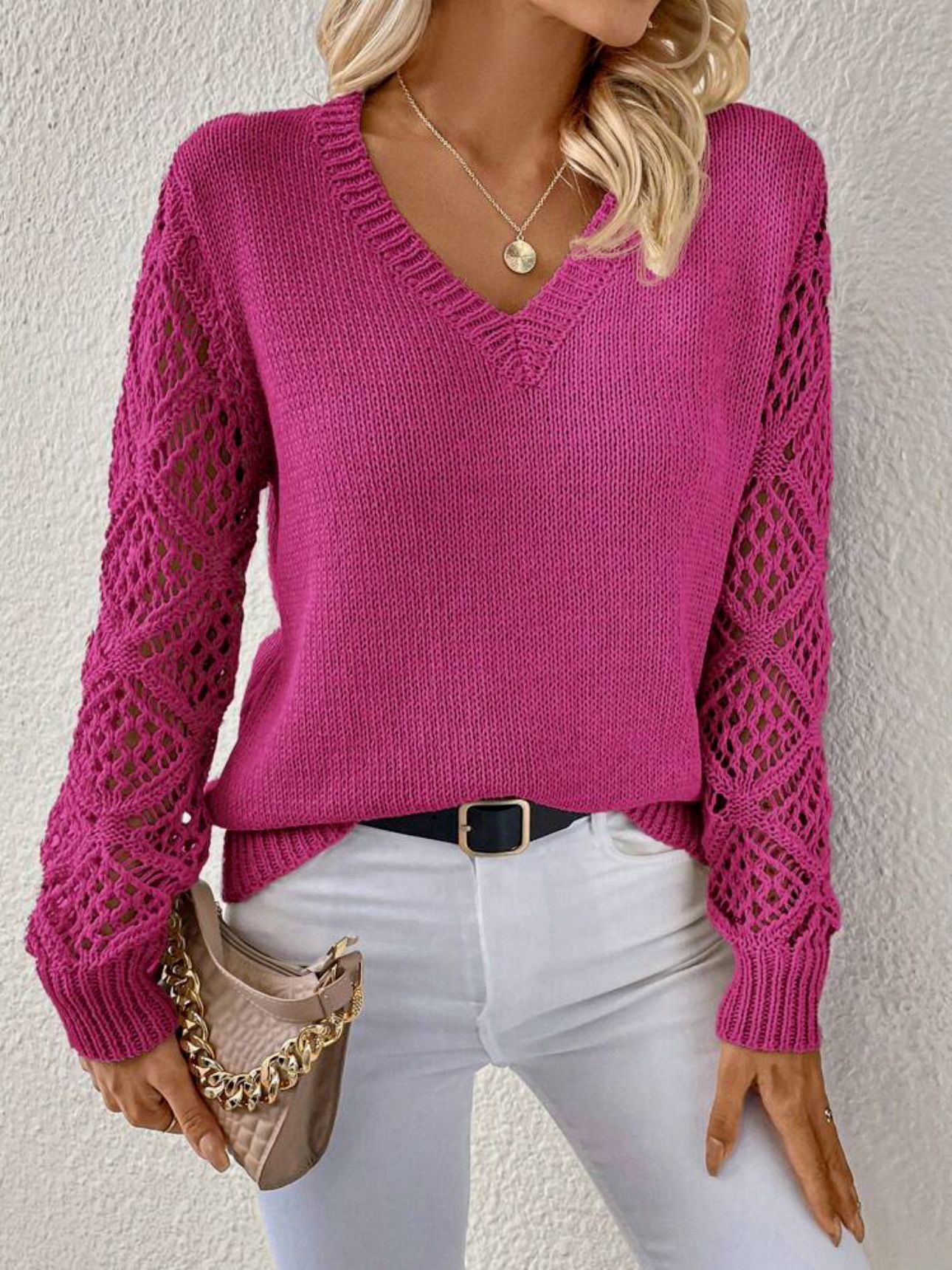 Pull Femme Col en V Manches Longues