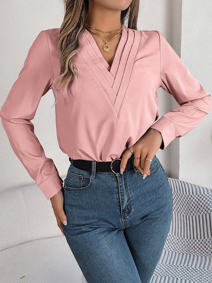 Blouse Femme Col en V Croisé Manches Longues