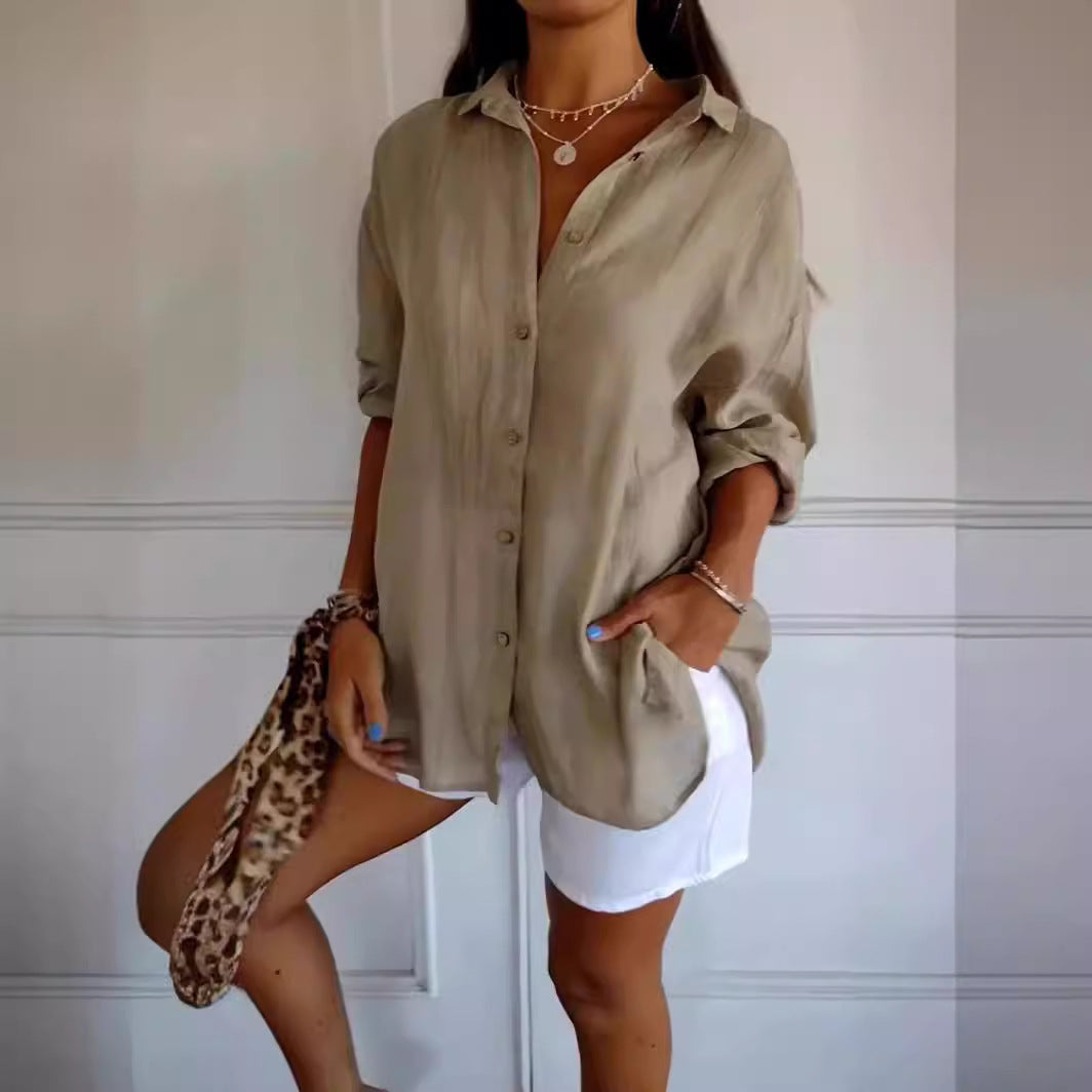 Chemise Femme Oversize Lin Col Chemisier Manches Longues