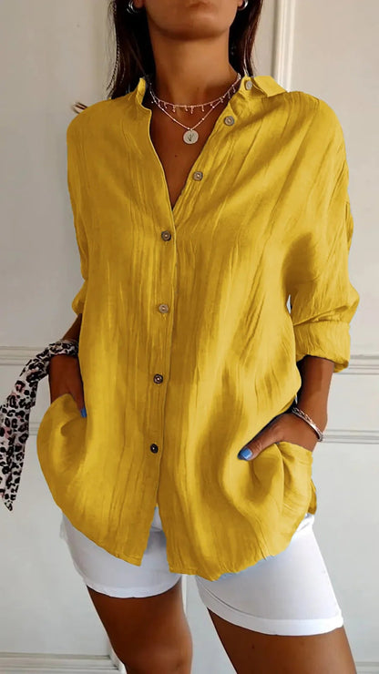 Chemise Femme Oversize Lin Col Chemisier Manches Longues