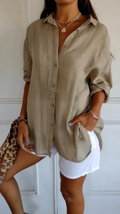 Chemise Femme Oversize Lin Col Chemisier Manches Longues