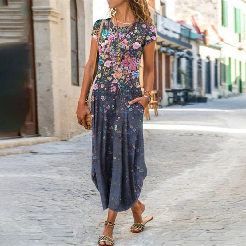 Robe Femme Manches Courtes Imprimée