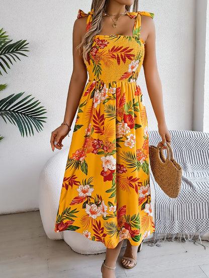 Robe Fleurie Sans Manches Taille Haute