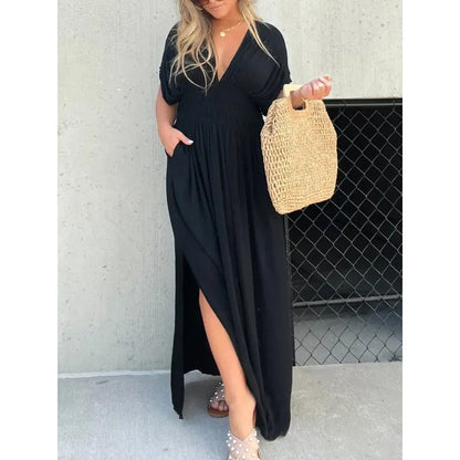 Robe Femme Manches Chauve-Souris Col en V