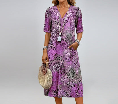Robe Femme Col en V Imprimée Été