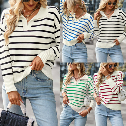 Pull Rayé Col V