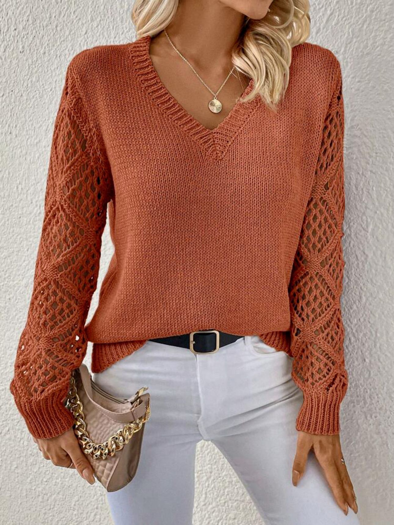 Pull Femme Col en V Manches Longues