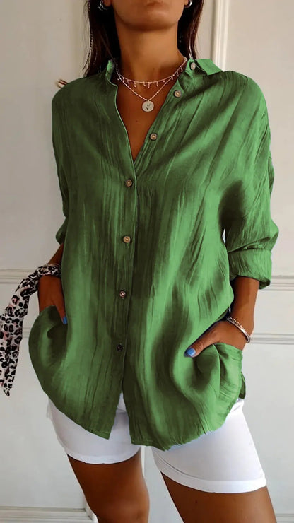 Chemise Femme Oversize Lin Col Chemisier Manches Longues