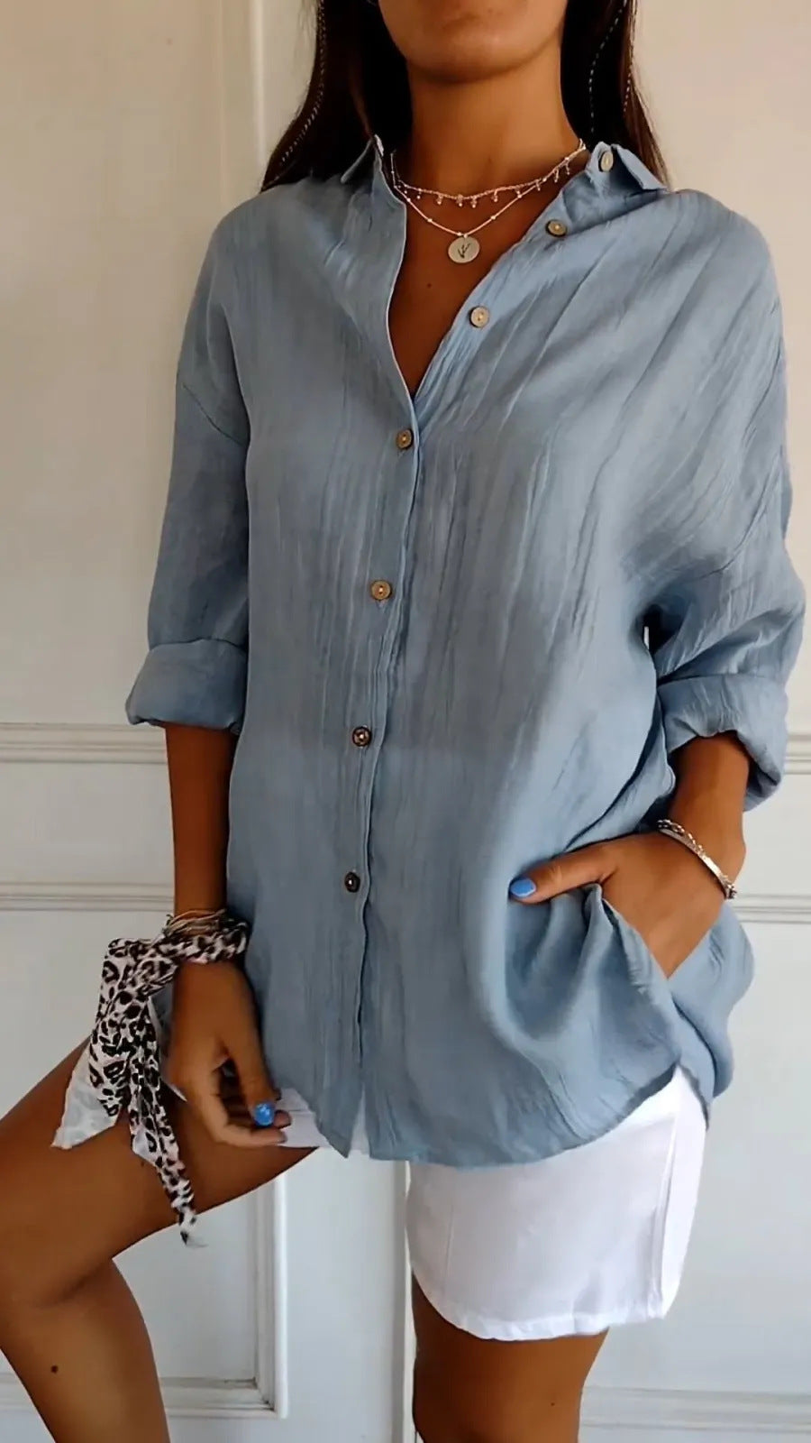 Chemise Femme Oversize Lin Col Chemisier Manches Longues