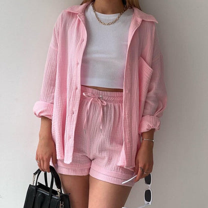 Ensemble Casual Chemise Chambray & Short Taille Haute