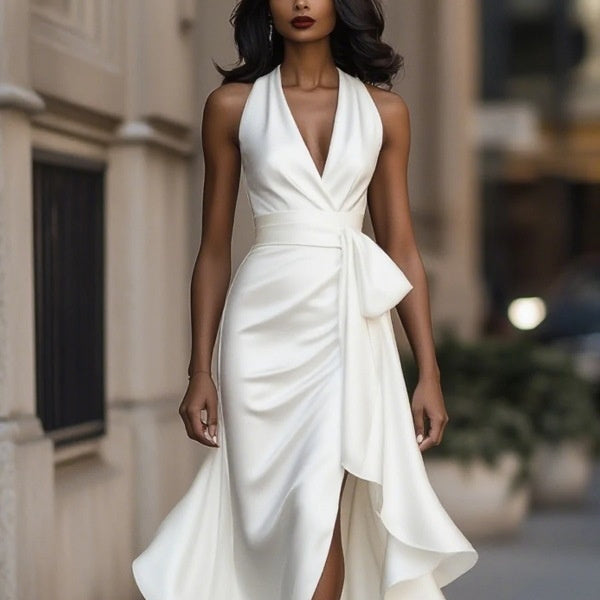 Robe de Soirée Femme Satin Col en V