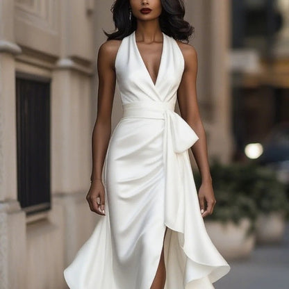 Robe de Soirée Femme Satin Col en V