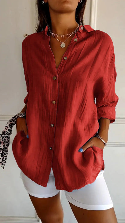 Chemise Femme Oversize Lin Col Chemisier Manches Longues
