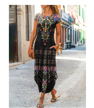 Robe Femme Manches Courtes Imprimée