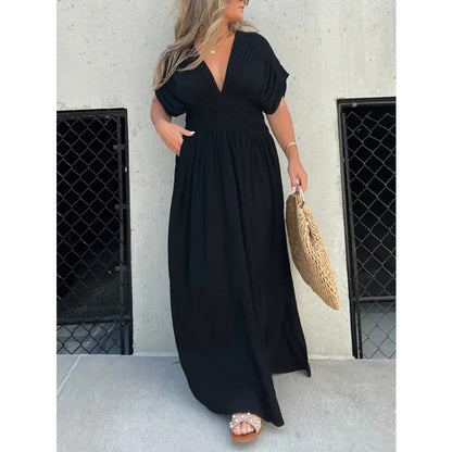 Robe Femme Manches Chauve-Souris Col en V