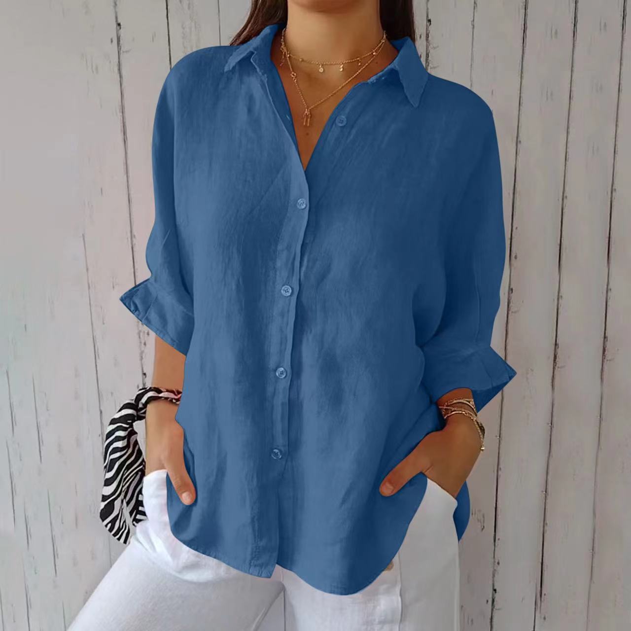 Chemise Femme Oversize Lin Col Chemisier Manches Longues
