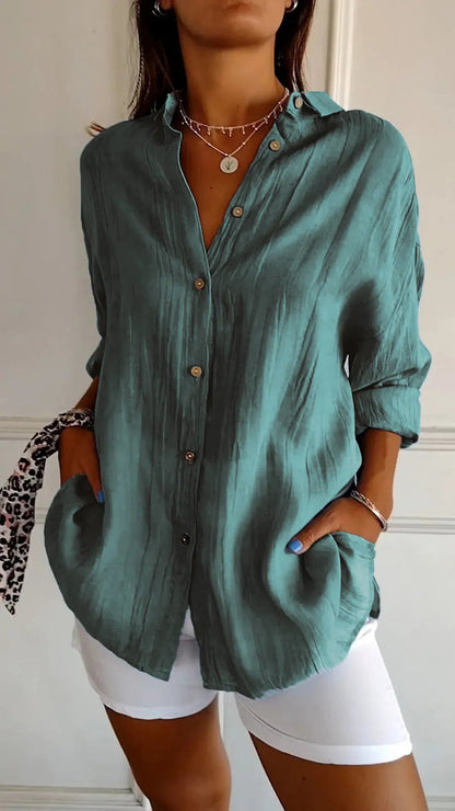 Chemise Femme Oversize Lin Col Chemisier Manches Longues