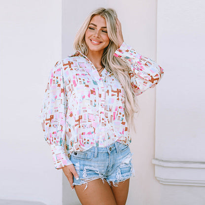 Chemise Fleurie Femme Col Retourné