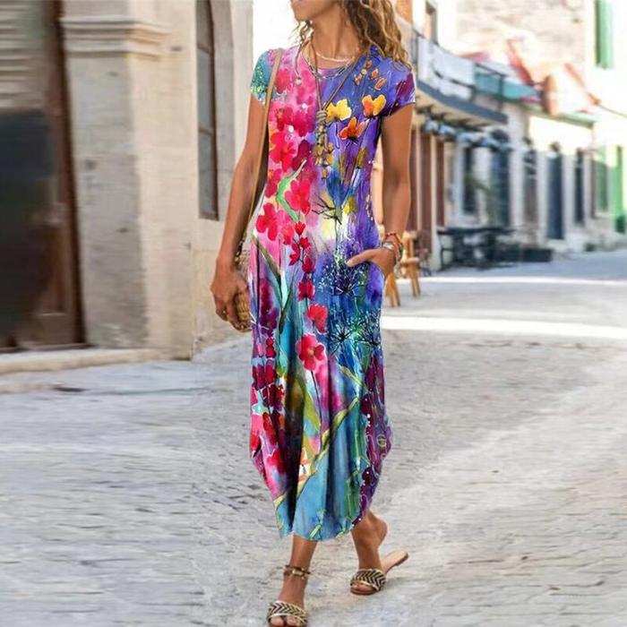 Robe Femme Manches Courtes Imprimée