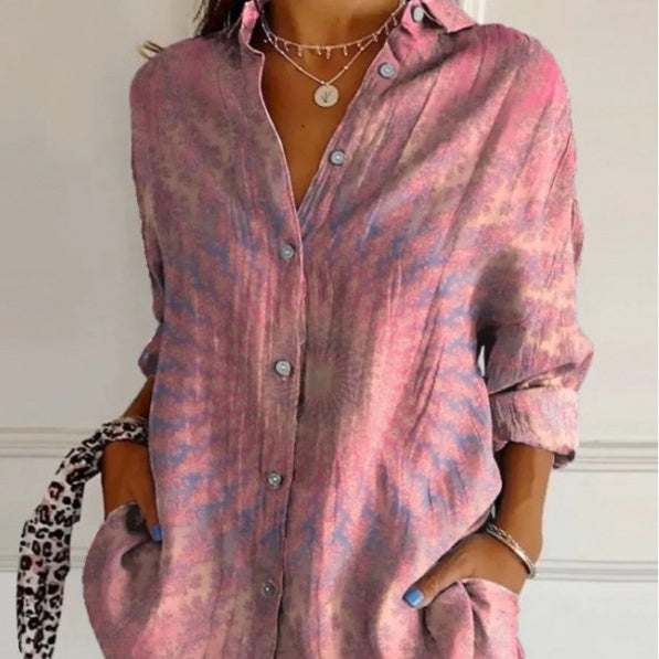 Chemise Femme Oversize Lin Col Chemisier Manches Longues