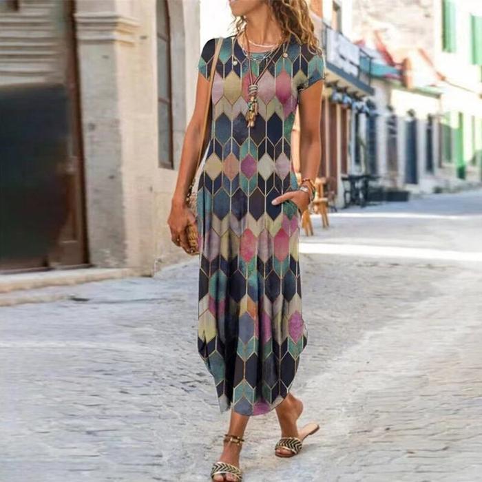 Robe Femme Manches Courtes Imprimée