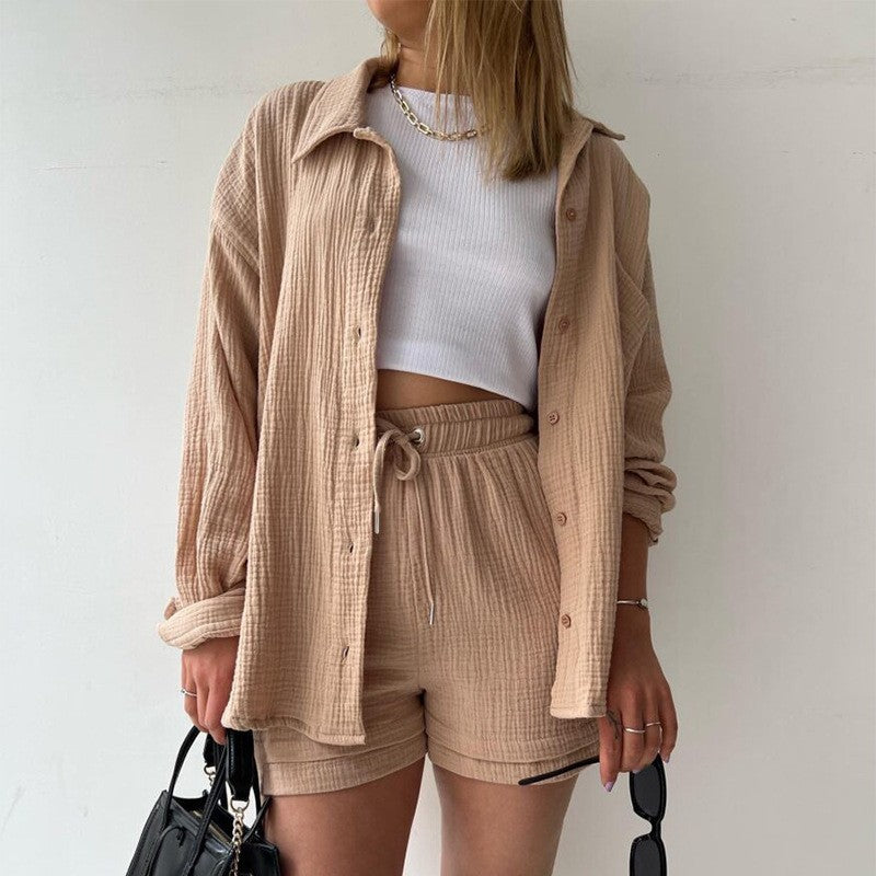 Ensemble Casual Chemise Chambray & Short Taille Haute