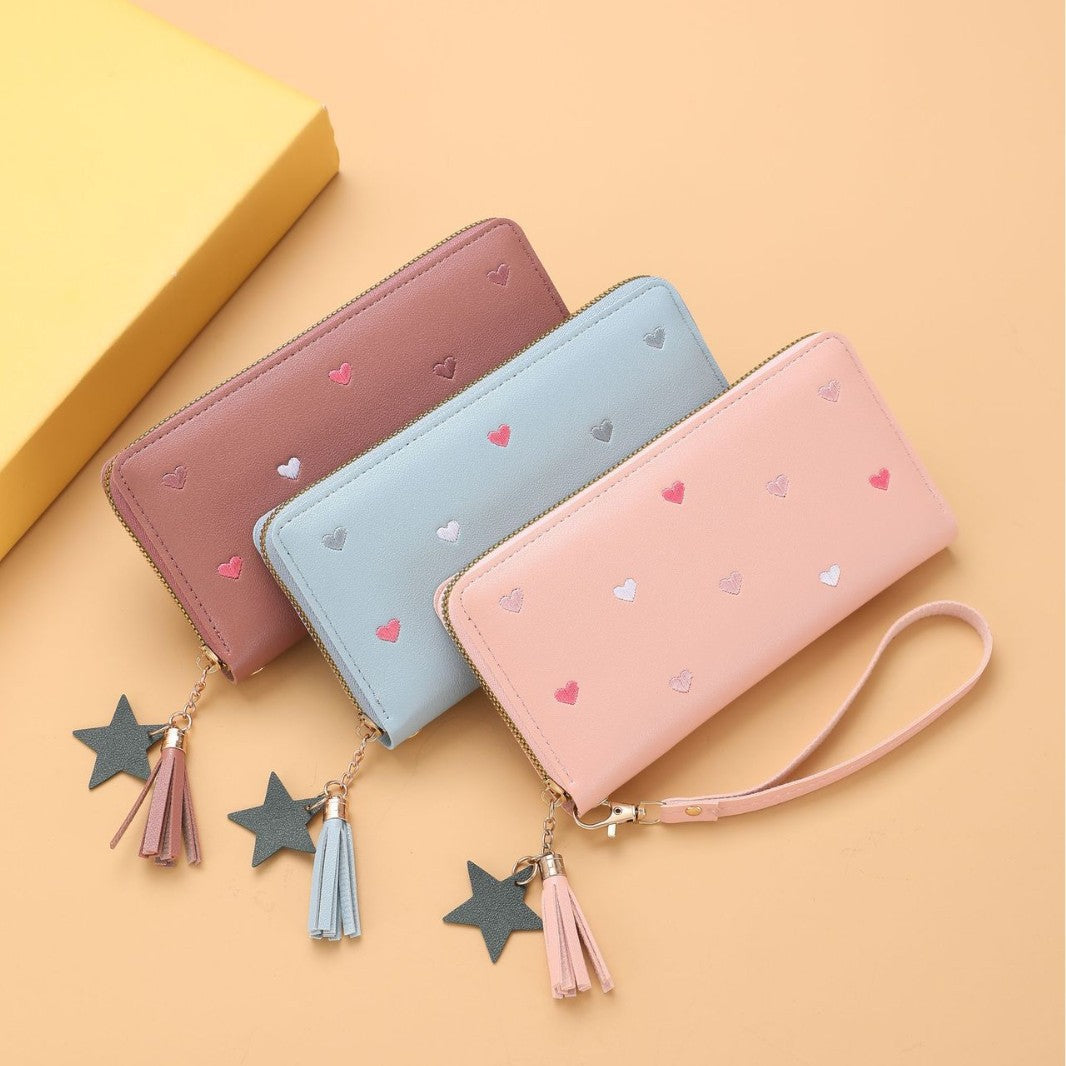 mini-portefeuille long brodé pour femme