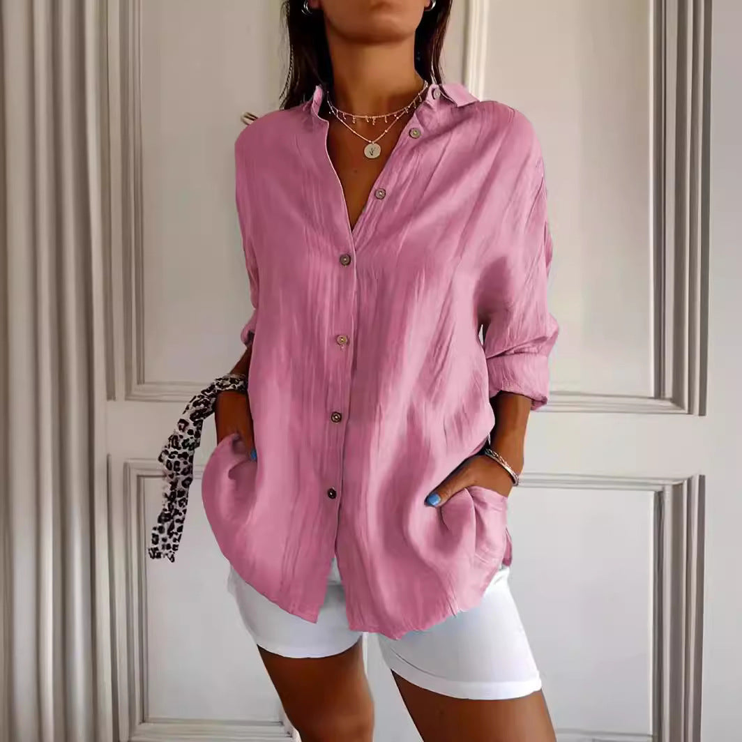Chemise Femme Oversize Lin Col Chemisier Manches Longues