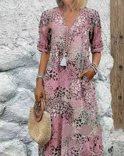 Robe Femme Col en V Imprimée Été