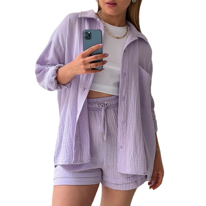 Ensemble Casual Chemise Chambray & Short Taille Haute