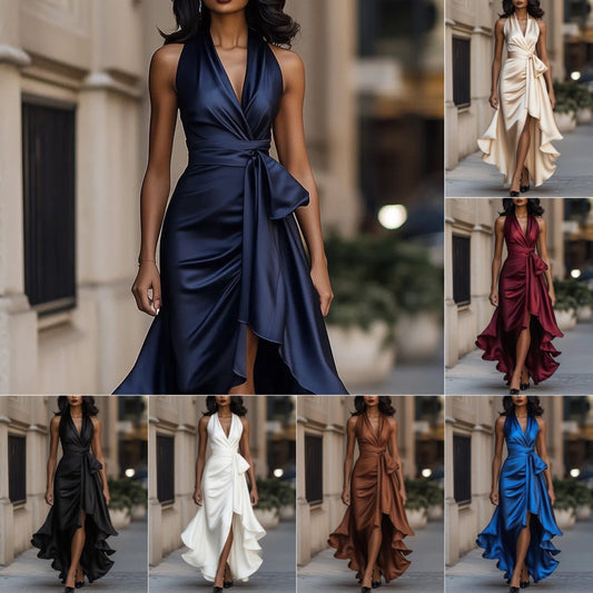 Robe de Soirée Femme Satin Col en V