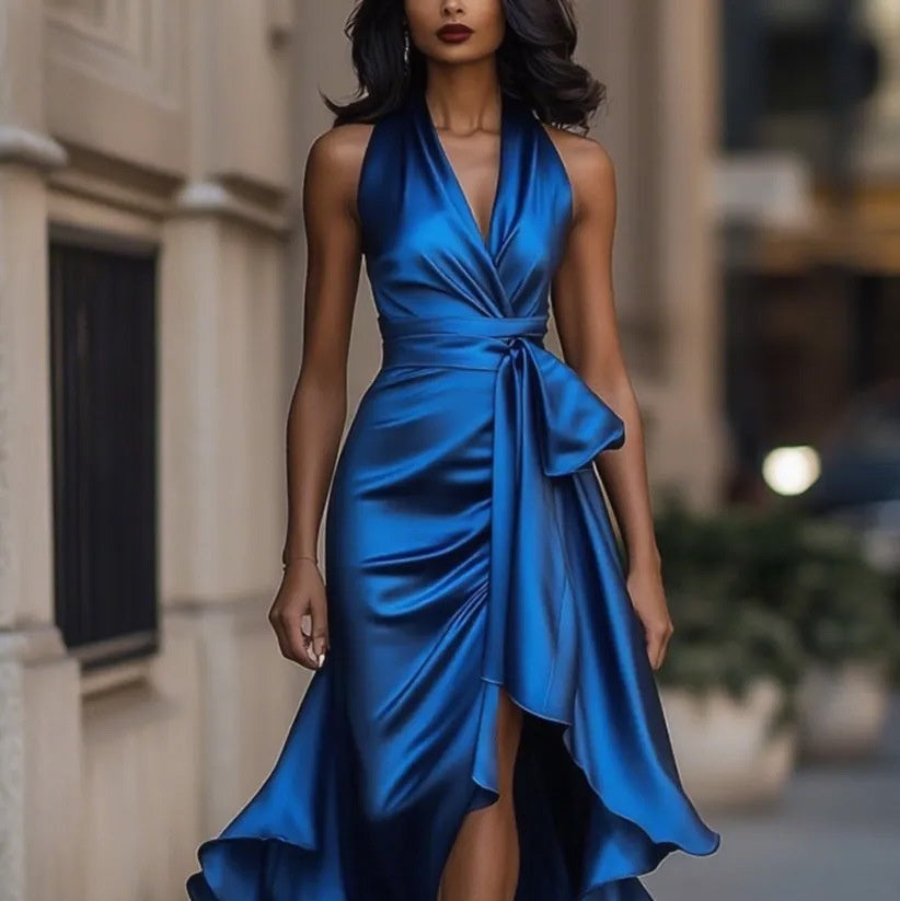 Robe de Soirée Femme Satin Col en V