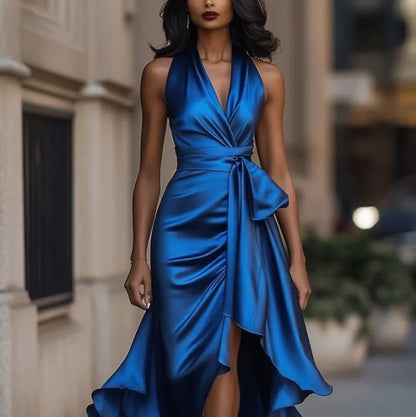 Robe de Soirée Femme Satin Col en V
