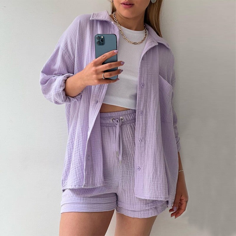 Ensemble Casual Chemise Chambray & Short Taille Haute