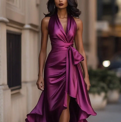 Robe de Soirée Femme Satin Col en V
