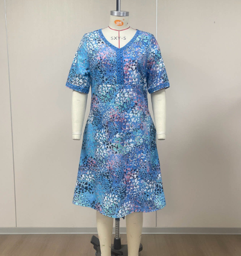Robe Femme Col en V Imprimée Été