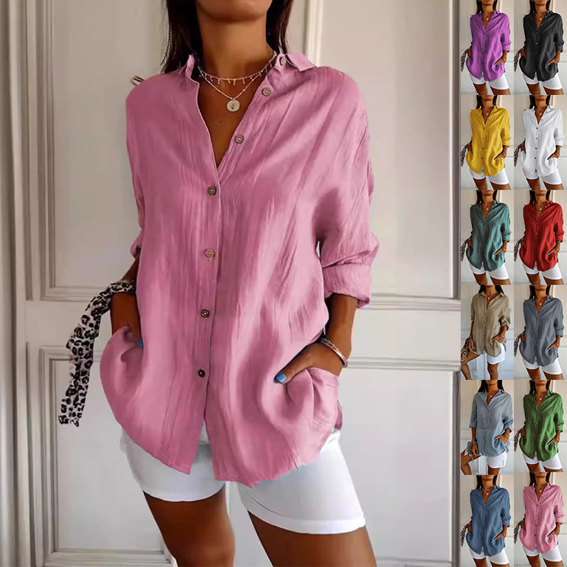 Chemise Femme Oversize Lin Col Chemisier Manches Longues