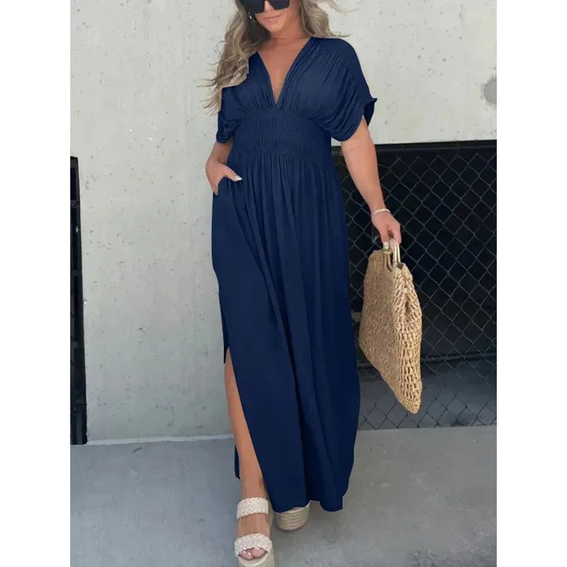 Robe Femme Manches Chauve-Souris Col en V