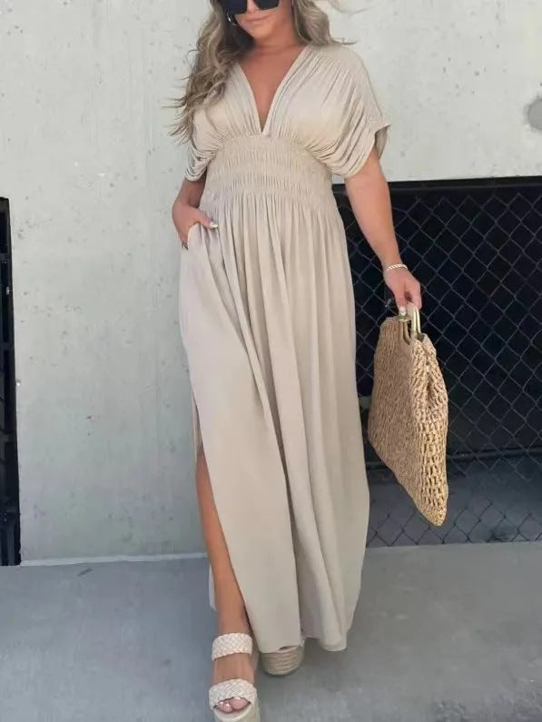 Robe Femme Manches Chauve-Souris Col en V