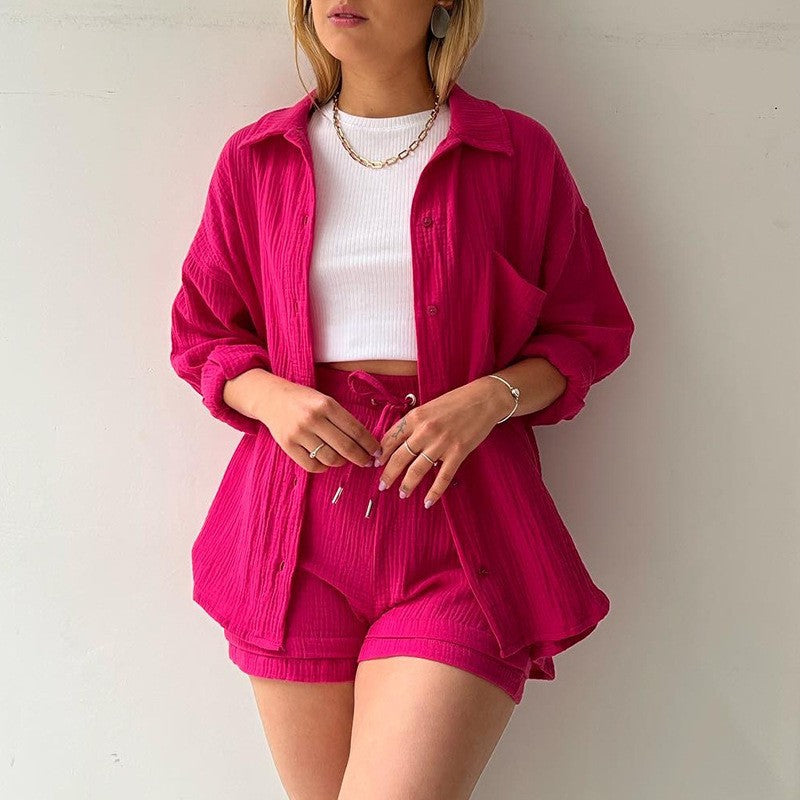 Ensemble Casual Chemise Chambray & Short Taille Haute