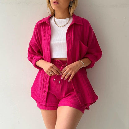 Ensemble Casual Chemise Chambray & Short Taille Haute