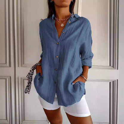 Chemise Femme Oversize Lin Col Chemisier Manches Longues