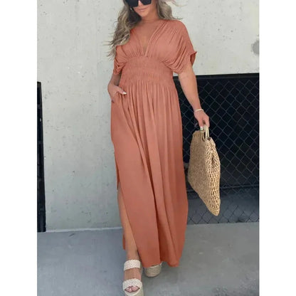 Robe Femme Manches Chauve-Souris Col en V