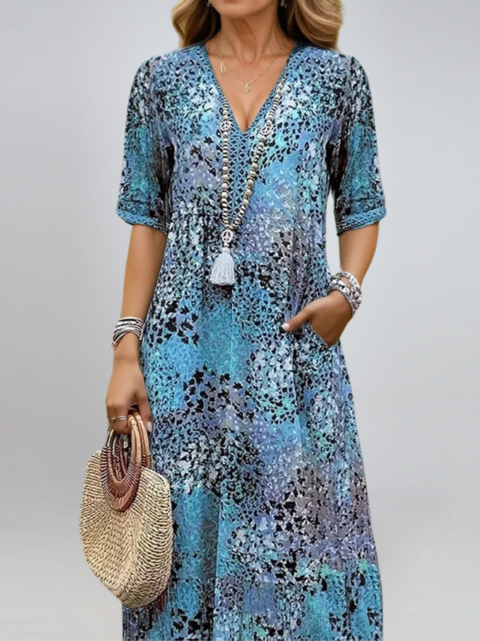 Robe Femme Col en V Imprimée Été