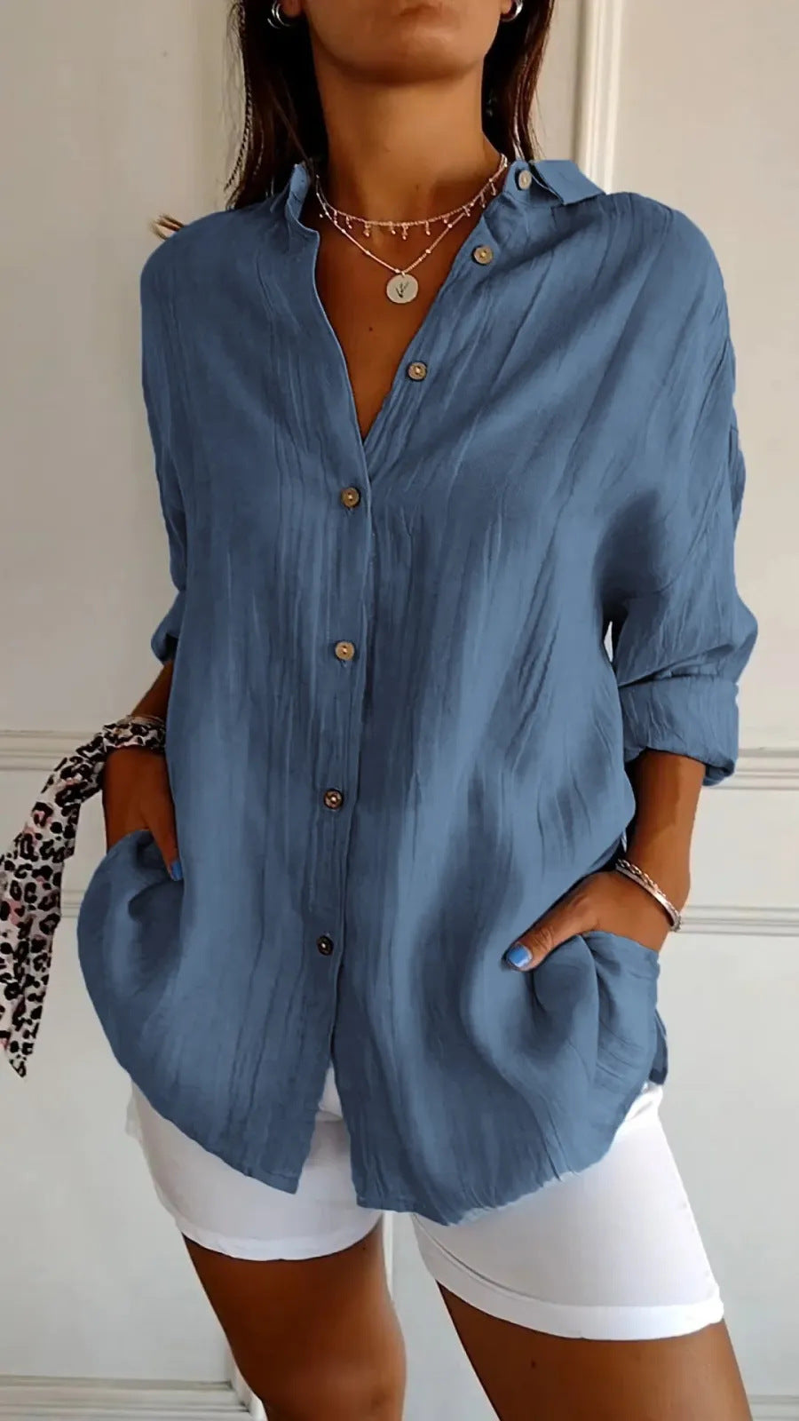 Chemise Femme Oversize Lin Col Chemisier Manches Longues