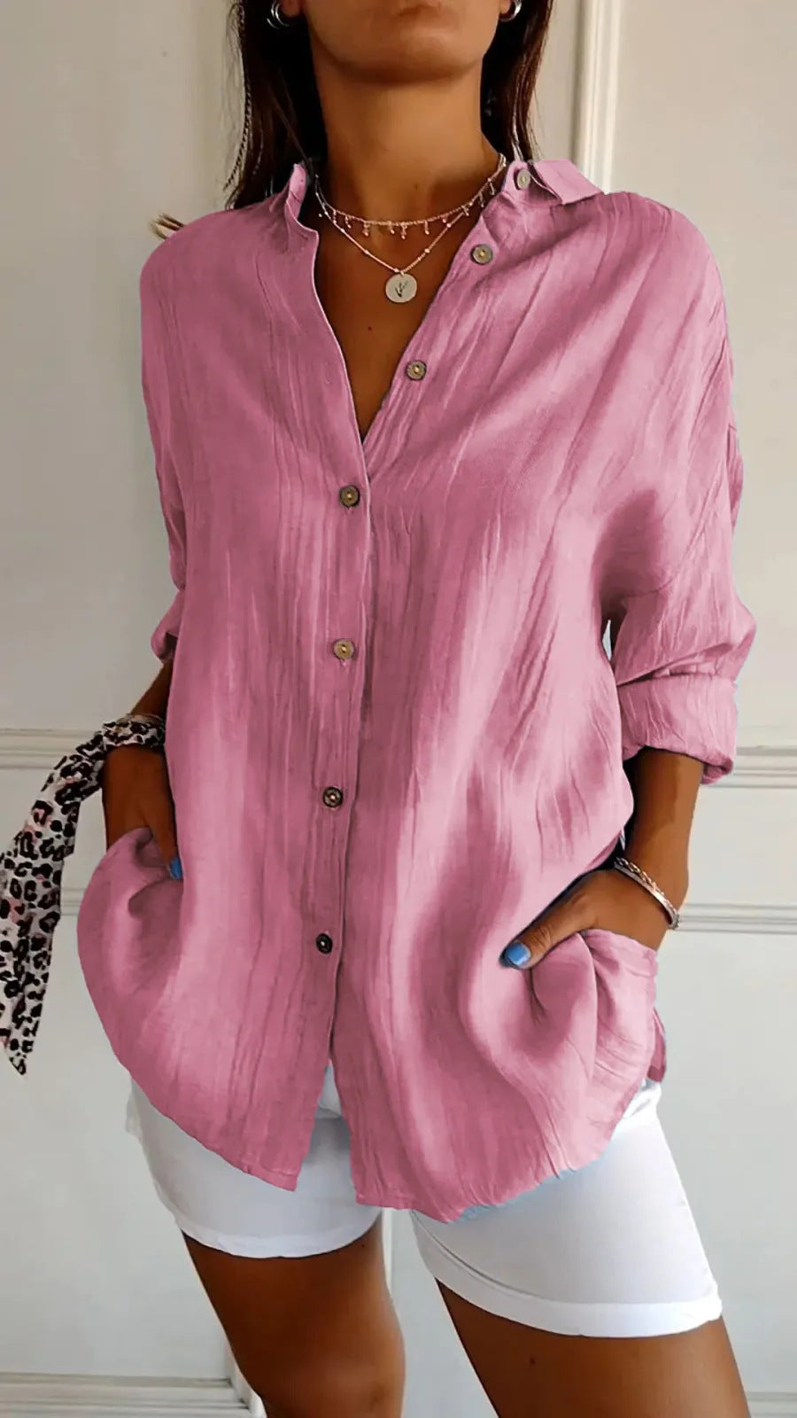 Chemise Femme Oversize Lin Col Chemisier Manches Longues