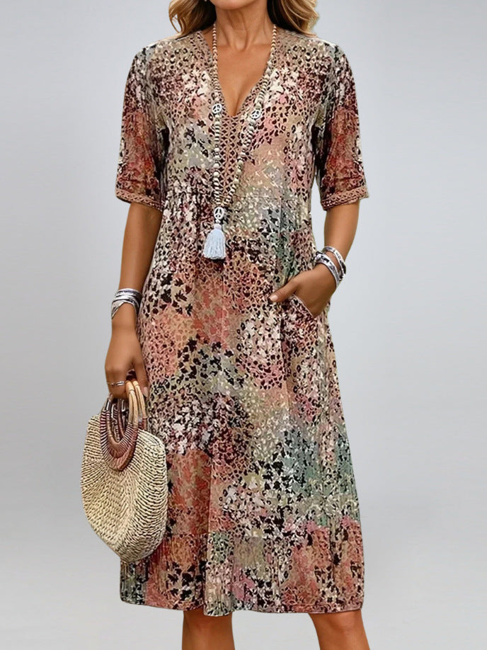 Robe Femme Col en V Imprimée Été