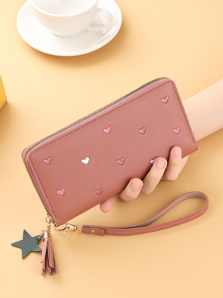 mini-portefeuille long brodé pour femme